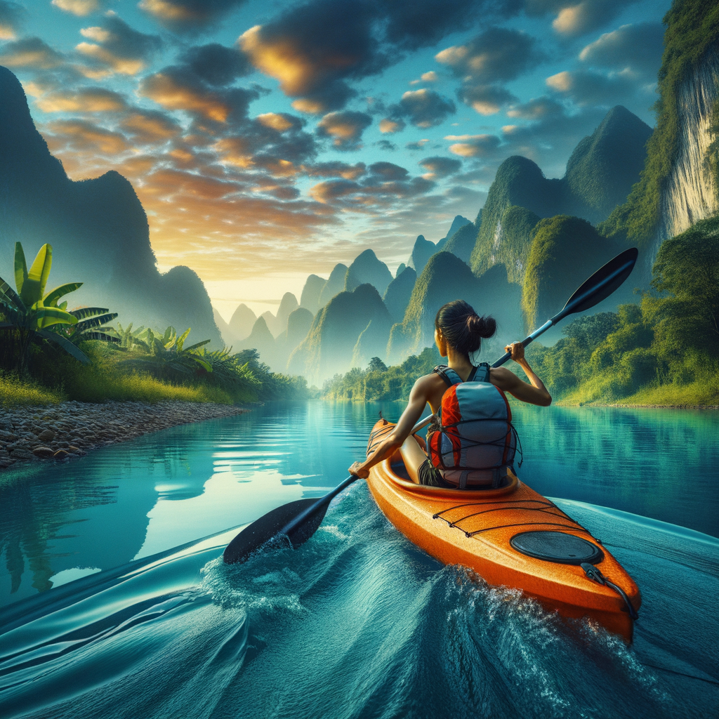 Solo kayaker embarking on a thrilling kayaking expedition alone amidst breathtaking natural scenery, encapsulating the essence of adventure kayaking and solo water sports.