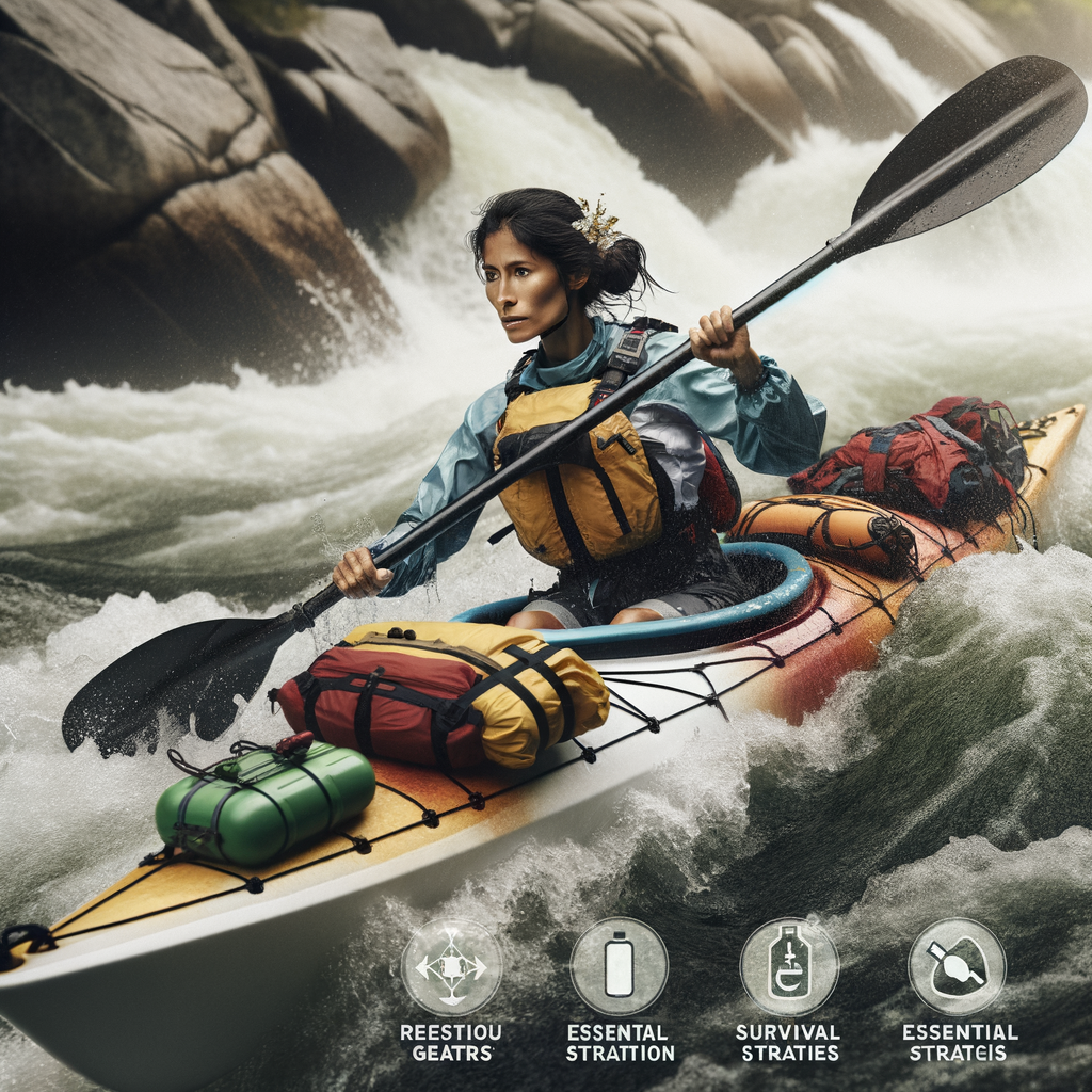 Experienced kayaker demonstrating essential kayaking skills and survival strategies in turbulent waters, highlighting the challenges and preparation needed for solo kayaking.