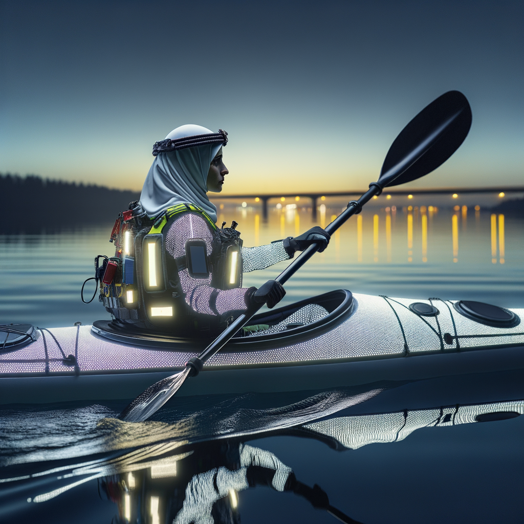 Professional kayaker demonstrating the importance of visibility in kayaking with high visibility kayaking gear and reflective kayak accessories, emphasizing night kayaking safety and providing kayaking visibility tips.
