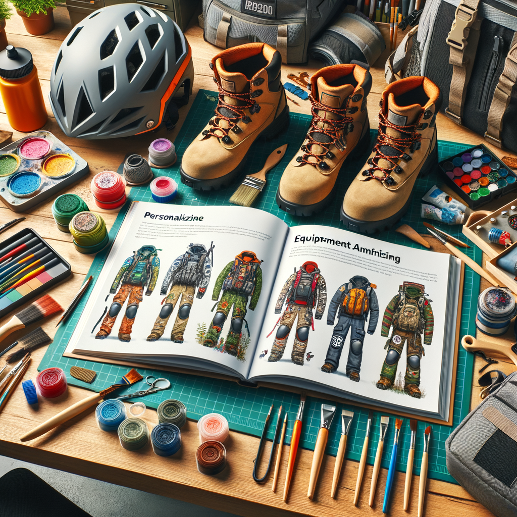 Professional workspace with DIY gear customization tools and personalized sporting equipment, demonstrating gear personalization methods for customizing your gear.